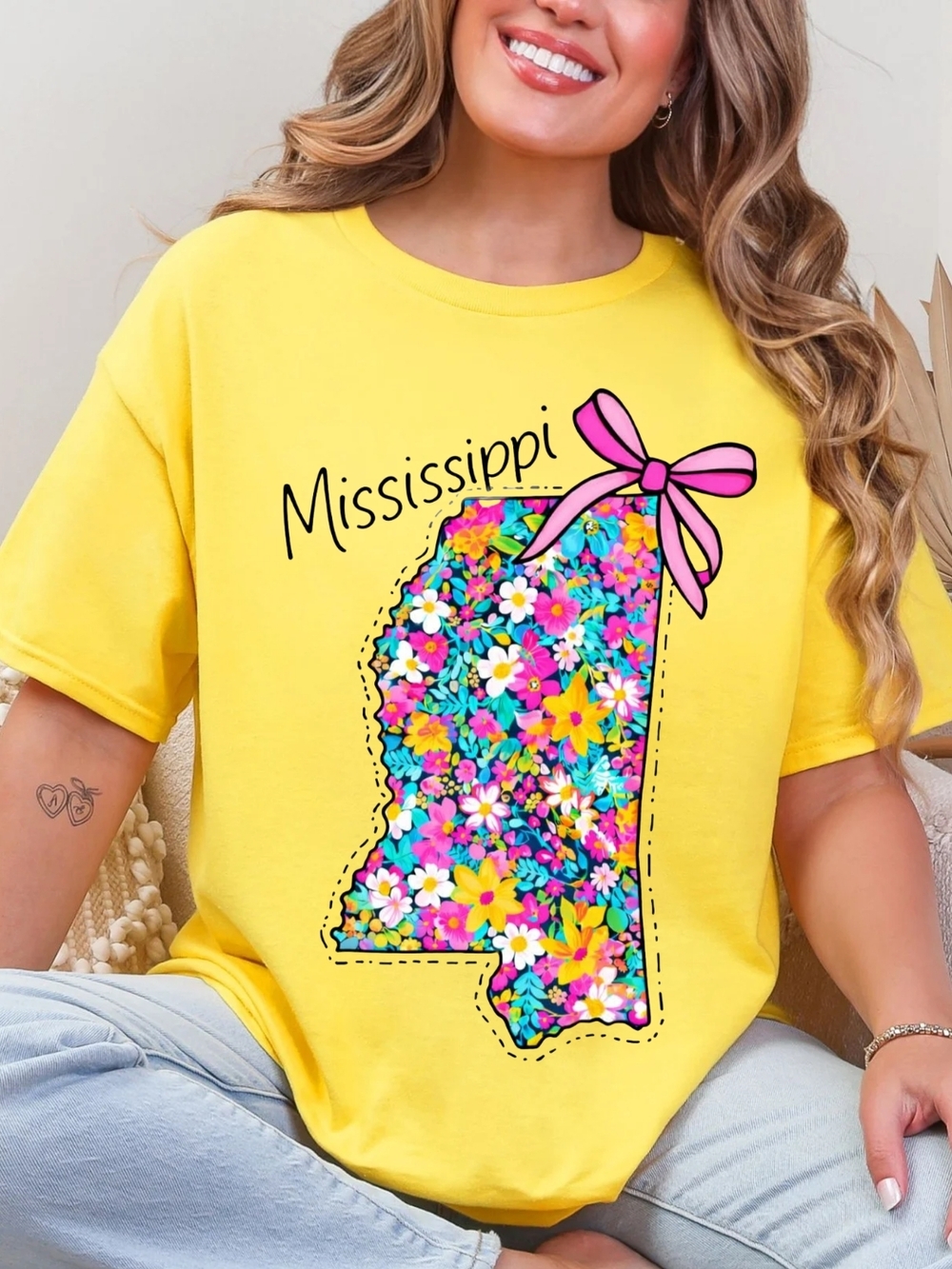 Yellow Mississippi Floral State Tee